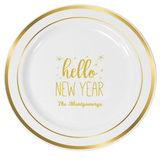 Hello New Year Premium Banded Plastic Plates
